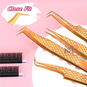 Agarre de diamante recubierto de Color negro mate punta Lisa puntas doradas pinzas de extensión de pestañas antimagnéticas de 10mm de longitud japonesas - Product Image 2