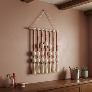 Décoration murale textile en coton scandinave, tendance Libra Idea, avec nœuds, écran, art décoratif, pompon, allée, chambre à coucher, EH2601011 - Product Image 1