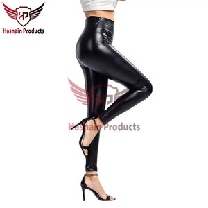 Offre Spéciale femmes pantalons en cuir Logo personnalisé de haute qualité en cuir véritable Legging pantalon-à la mode décontracté en cuir noir - Product Image 5
