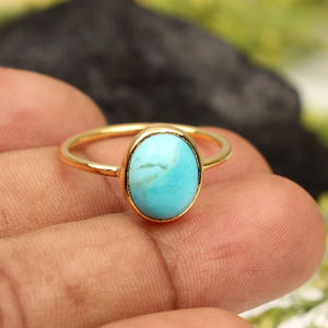 Natural Arizona <b>Turquoise</b> Gemstone <b>Ring</b> Unisex 925 Sterling Silver 18K Micron <b>Gold</b> Plated 8x10mm Oval Style Trendy Women's Party - Product Image 2