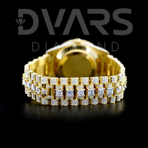 Montre mécanique ETA en acier inoxydable avec diamants en moissanite or jaune en gros, entièrement sertie, élégante, résistante à l'eau 3BAR - Product Image 3