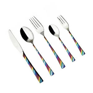 El mejor suministro indio de acero inoxidable, latón, pulido de espejo duradero, Catering a granel, mango de resina multicolor, juego de cubiertos de boda - Product Image 1