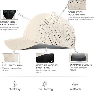 Vente en gros Casquette de baseball imperméable de haute qualité avec logo brodé personnalisé perforé au laser - Product Image 6