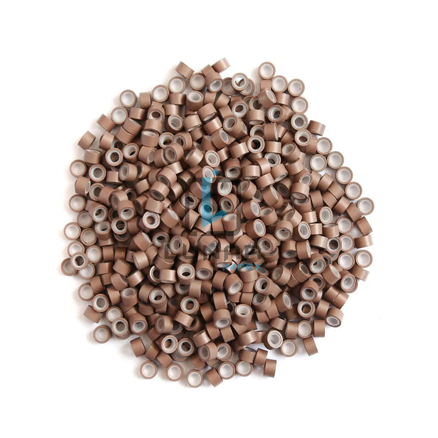 Manik-manik cincin penghubung mikro berjajar silikon warna cokelat muda untuk ekstensi bulu rambut cincin mikro berjajar silikon manik-manik mikro