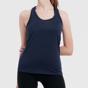 Camiseta sin mangas para mujer, color azul marino, cuello redondo, color sólido, tejido transpirable, estilo deportivo, 100% poliéster, longitud regular - Product Image 4