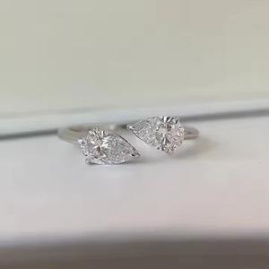 Minimalist <b>Open</b> Band 14K Gold Bypass Shank Two Stone <b>Ring</b> with Pear Lab Grown Diamond Engagement Anniversary Wedding Party Gift - Product Image 6