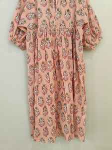 Handmade Block Print Floral Print Cotton Floor-Length V-Neck <b>Long</b> Sleeve Boho Casual Summer Women's <b>Party</b> <b>Dress</b> - Product Image 4