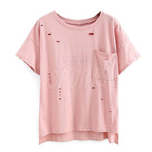 Precio al por mayor de encargo de las mujeres de la desolación de la camiseta Último estilo Casual Wear Distress T-Shirt - Product Image 1