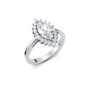 IGI Certified Marquise Cut Lab Grown Diamond Floral Halo Engagement & Wedding <b>Ring</b> in 9K Yellow / White & Rose Gold - Product Image 2