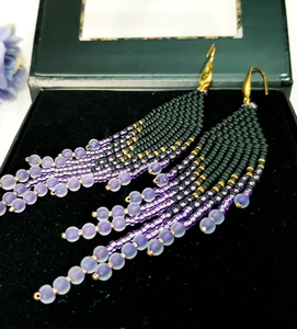 Seed Beads Tassel <b>Earrings</b>,4 Inch Long,bead Fringe,<b>Black</b>, Purple Fringe Tassel <b>Earrings</b> - Gold - Long - Product Image 1