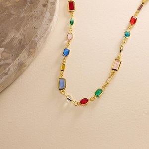 Collar de Piedras Preciosas Coloridas de Esmeralda, Rubí y Zafiro, Plata de Ley 925, Chapado en Oro de 14K - Product Image 1