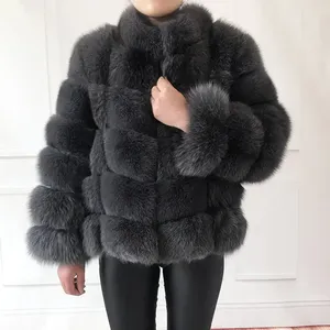 Veste en fourrure de renard naturelle élégante et chaude, manches amovibles, parka longue, coque en PU enduit, tissu en denim, rembourrage en coton, décoration en plumes - Product Image 1
