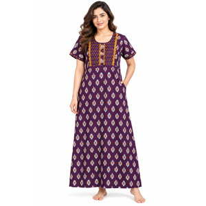 Camisón Largo de Algodón con Estampado Floral para Mujer, Ropa de Dormir Suave con Estampado Jaipuri de Evolove X Baghban - Product Image 1