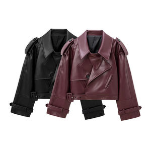 Faux Leather Biker Jacket Winter High Street Style Zipper Closure <b>Fur</b> <b>Trim</b> Front Logo Windproof & Breathable Wholesale - Product Image 5
