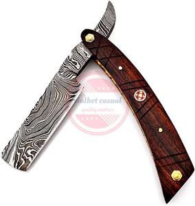 Maquinilla de afeitar plegable recta de acero de Damasco hecha a mano - Product Image 3