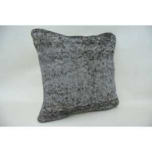 Oreiller en laine pied-de-poule gris 16x16 pouces coussin décoratif Vintage brodé Kantha Patchwork motifs floraux et carrés - Product Image 2