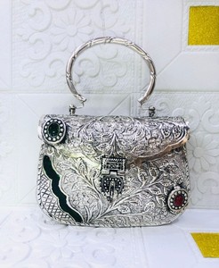 Brass Evening Wedding <b>Clutch</b> with Flap Closure and Silk Lining-Durable Foldable Portable - Product Image 5