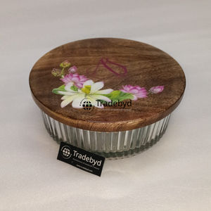 Boîte à casserole en verre de luxe Tradebyd avec couvercle en bois pour chapati, roti et repas indiens traditionnels - Écologique - Product Image 1