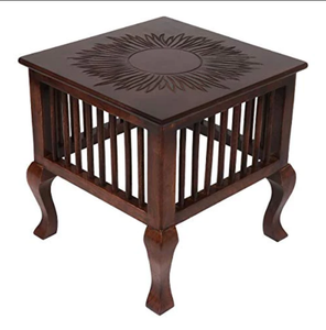 Tabouret de sculpture en bois fait main | Table basse sculptée sur le dessus de chevet pour la maison - Product Image 1