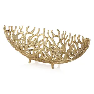 Bol à fruits en aluminium doré corail Vaisselle de rangement en métal de haute qualité Bol design corail pour la décoration de la maison