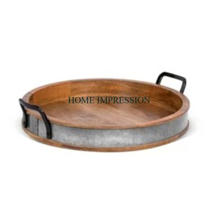 Newest Designer Grey Color Galvanized Food Server Ware Tray Best Selling Handmade Kitchen Ware Food <b>Safe</b> Serving Tray <b>For</b> <b>Sale</b> - Product Image 2