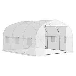 Outsunny-Invernadero túnel jardín con 6 ventanas y puerta enrollable, acero y PE, 3,5x3x2 m, color blanco - Product Image 1