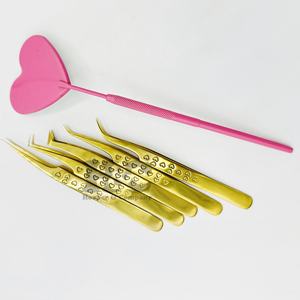 New Gold Heart Tweezers High Quality Eyelash Extension Tweezers Point Tip Lash Extension Tweezer <b>mirror</b> Logo mink Sustainable - Product Image 1
