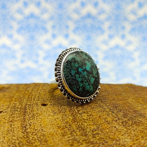 Bague en argent sterling 925 de style antique avec bague en pierre de turquoise tibétaine naturelle pour hommes et femmes - Product Image 1