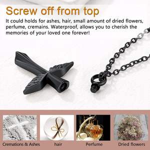 Angel Wing <b>Black</b> Stainless Steel Urn <b>Necklace</b> <b>Men</b> Women Custom Size Memorial Keepsake Metal Ashes Lockets Pendant - Product Image 3