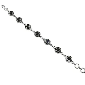 Bracelet chaîne classique en argent 925 plaqué rhodium avec onyx noir serti clos, pierre naturelle, unisexe, pour usage quotidien, cadeau, bijoux - Product Image 1