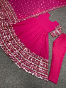 Traje de Anarkali de Georgette Readymade de calidad superior con bordado de secuencia, vestido de trabajo para mujer, vestido de Bollywood - Product Image 5