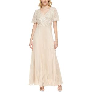 Abito da ballo plissettato in chiffon marrone impreziosito con paillettes, stile party, vita impero, per donna DKNY, taglie XL e 6 - Product Image 1