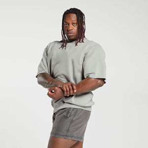 Camiseta extragrande personalizada, fabricante, precio barato, manga corta, negra, gris, para hombre, camiseta lavada con ácido en blanco - Product Image 2