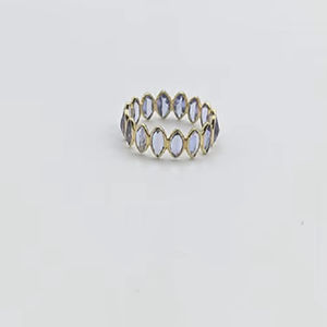 Bagues d'éternité complètes scintillantes pour femmes Bague en or jaune 18 carats Forme de marquise Tanzanite naturelle Bagues faites à la main en pierres précieuses OEM - Product Image 1