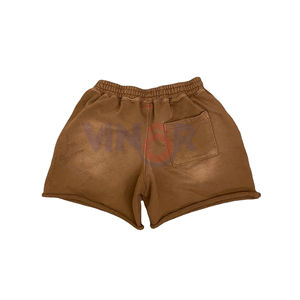 Shorts de fitness pour hommes de haute qualité lavés à l'acide Logo personnalisé en gros en détresse 100% coton pantalon de jogging d'été poches solides - Product Image 3