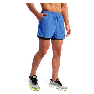 Hommes 2024 Double Couche Imprimé Coton Sportswear 2-en-1 D'été Jogging Formation Compression Casual Shorts En Gros Taux Lavé - Product Image 5
