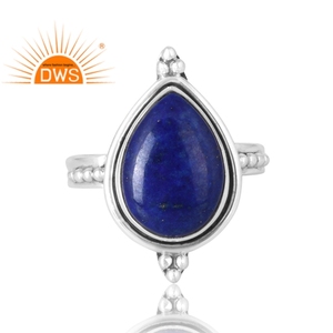 แหวนเงินแท้ 925 ประดับพลอยลาพิสลาซูลีธรรมชาติ งานฝีมืออินเดีย แหวนซ้อนได้ ออกแบบตามสั่ง สำหรับผู้หญิง ของขวัญสำหรับเธอ - Product Image 3