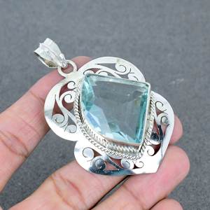 925 <b>Silver</b> Plated <b>Pendant</b> Attractive Blue Quartz Stylish Trendy Brass Stone Jewelry <b>Silver</b> Plated <b>for</b> Women & <b>Men</b> At Best Price - Product Image 1