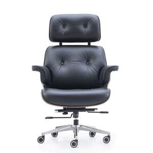 Silla de Oficina Contemporánea con Carcasa de Madera Curvada, Tapizada en Cuero Genuino, Altura Ajustable, Base Cromada para Uso Doméstico - Product Image 2