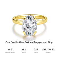 Bague de fiançailles solitaire à double griffe en or jaune 18 carats avec diamant de laboratoire taille ovale pour femme, bague de promesse