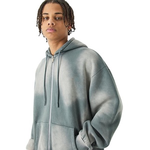 Sudadera con capucha lavada Fabricante de alta calidad 100% algodón 400gsm Sudadera con capucha desgastada lavada con ácido Sudadera con capucha con cremallera desteñida para hombre - Product Image 1