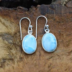 Pendientes clásicos de plata sólida 925, joyería para mujer, Plata de Ley 925, piedras preciosas Larimar, estilo bohemio, pendientes hechos a mano, Regalo para mamá - Product Image 3