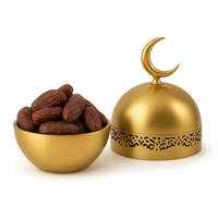 Vente chaude Pot de date en métal rouge cramoisi avec couvercle en croissant Coupe au laser Bol de fruits secs islamique pour l'Aïd Ramadan et les cadeaux de fête