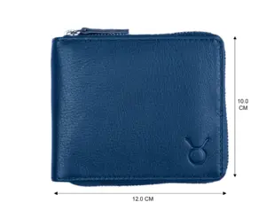Round Zipper Wallet Men's RFID Protected Red Wallets Genuine Leather for Women Fashionable Short Hot Selling Bi-fold NDM Blue
