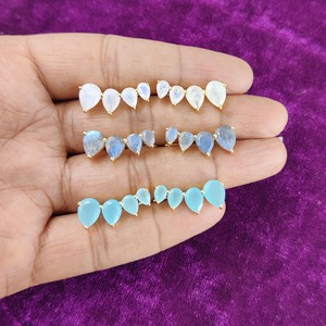 ธรรมชาติรุ้งมูนสโตนเพชรพลอยทอง Vermeil 925สเตอร์ลิงเงินหูปีน925ต่างหูพลอยเงิน - Product Image 5