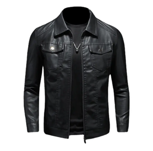 Veste en cuir pour hommes vestes en cuir véritable avec poches personnalisées bouton vers le haut matériel de qualité supérieure prix de gros teint en noir - Product Image 6