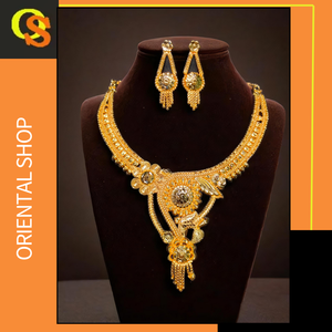 ชุดต่างหูสร้อยคอพร้อมชุดต่างหูสร้อยคอชุบทองทำด้วยมือและ22Ct ชุดเครื่องประดับสำหรับเจ้าสาว - Product Image 2