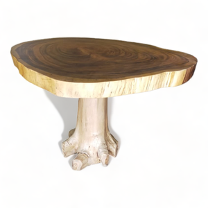 Modern 8-Seater Restaurant Dining <b>Table</b> 150 cm Acacia Walnut <b>Live</b> <b>Edge</b> Teak Root Leg Suar Natural Wood Slabs Hotels Restaurants - Product Image 3