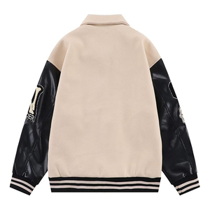 2025 Custom Logo Thin Leather Sleeves Varsity Jacket for Men College Baseball Letterman Patch Embroidery <b>Black</b> Color - Product Image 2