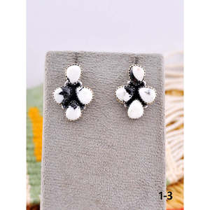Southwest-Style White Buffalo & <b>Sterling</b> <b>Silver</b> <b>Stud</b> Earrings Bezel-Set Flower Pattern Post Earrings - Product Image 1